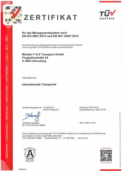 Zertifikat für das Managementsystem